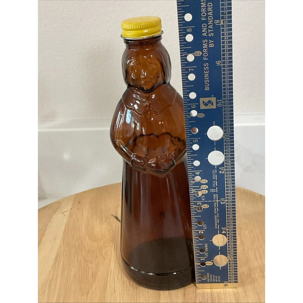Vintage Mrs. Butterworth Amber Brown Glass Syrup Bottle 8.25 Inch